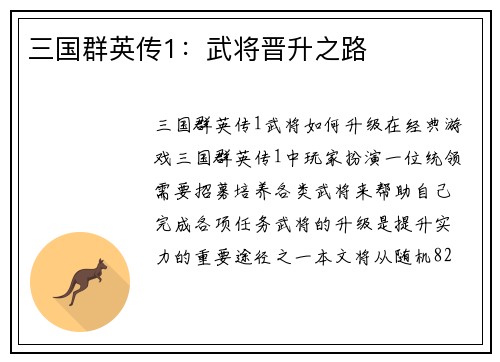 三国群英传1：武将晋升之路
